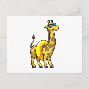 Giraff på strand med simring och solglasögon vykort