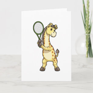Giraff på tennis med tennisracket kort