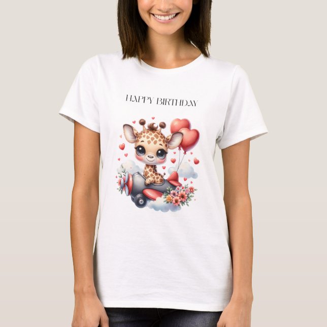 Giraff Pilot Födelsedag T Shirt (Framsida)