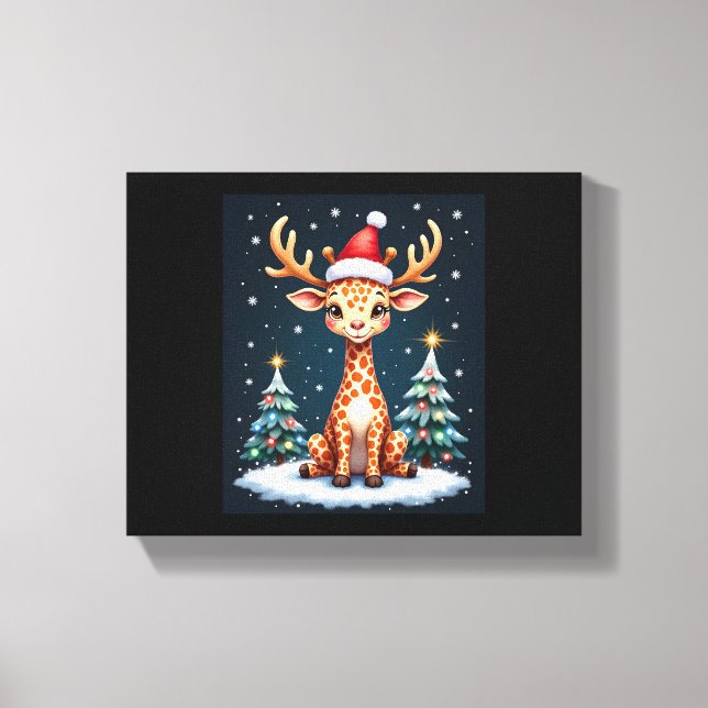 Giraff Ren Renhatt Tomte Julgran Rolig Xm Canvastryck (Framsida)