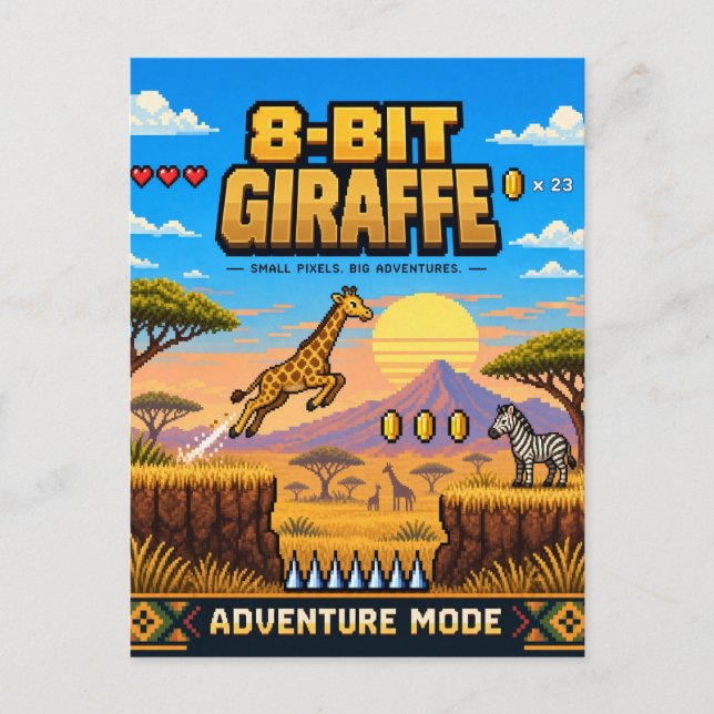 Giraff, Retro 8-Bit Pixel Art Vykort (Framsida)