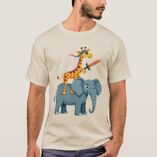 Giraff Ridning på en Haj med Svärd unik trendig T Shirt