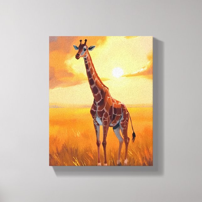 Giraff Safari Solnedgång Djur Målning Canvastryck (Framsida)