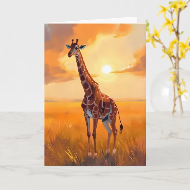 Giraff Safari Solnedgång Djur Målning Kort (Gul blomma)