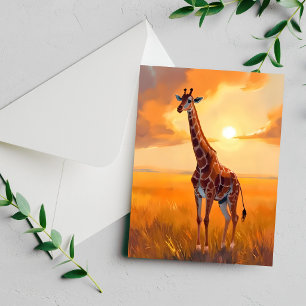 Giraff Safari Solnedgång Djur Målning Kort