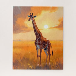 Giraff Safari Solnedgång Djur Målning Pussel
