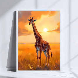 Giraff Safari Solnedgång Djurmålning Poster