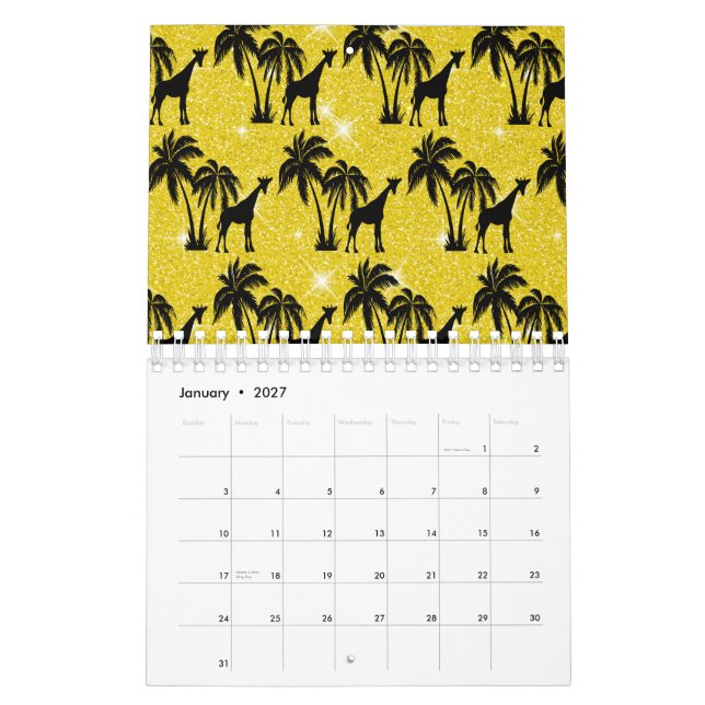 Giraff Siluett Tropisk Palmlöv Zoo Kalender (Jan 2027)