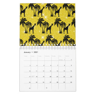 Giraff Siluett Tropisk Palmlöv Zoo Kalender