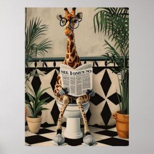 Giraff som använder toaletten – söta badrumshumor poster