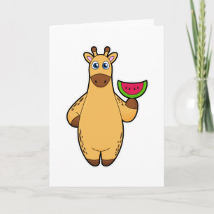 Giraff som äter med vattenmelon kort