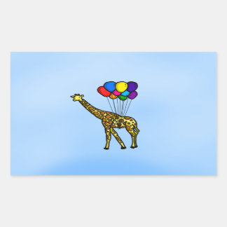 Giraff som bärs av ballonger rektangulärt klistermärke