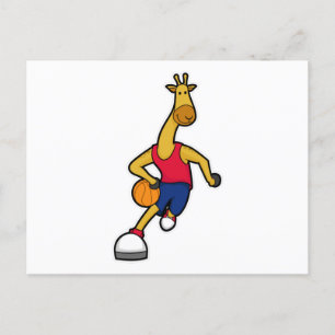 Giraff som basketspelare med basketboll vykort