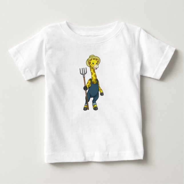Giraff som bonde med högaffel t shirt (Framsida)