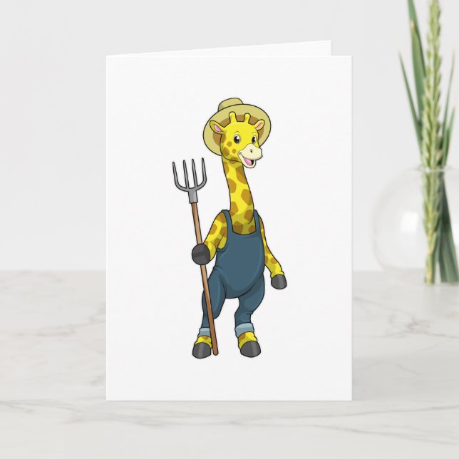 Giraff som bonde med höpitchfork kort (Framsida)