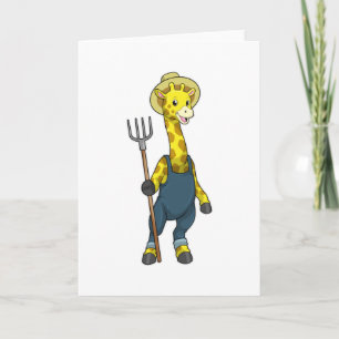 Giraff som bonde med höpitchfork kort