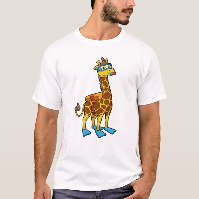 Giraff som dykare med simglasögon och simfenor t shirt (Framsida)