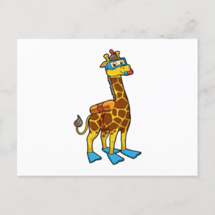 Giraff som dykare med simgoggles & fena vykort