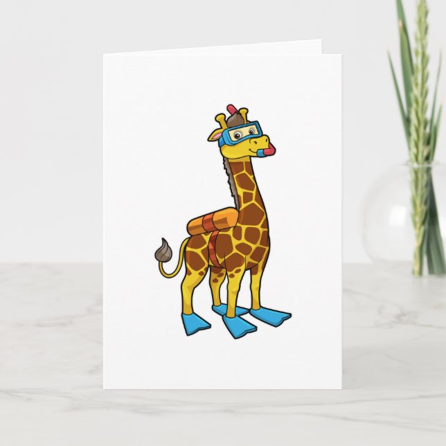Giraff som dykare med simgoggles & flippror kort (Framsida)