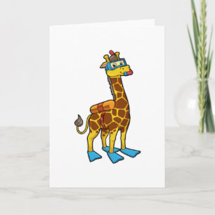 Giraff som dykare med simgoggles & flippror kort