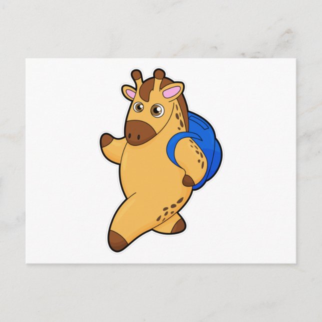 Giraff som elev med ryggsäck vykort (Framsida)