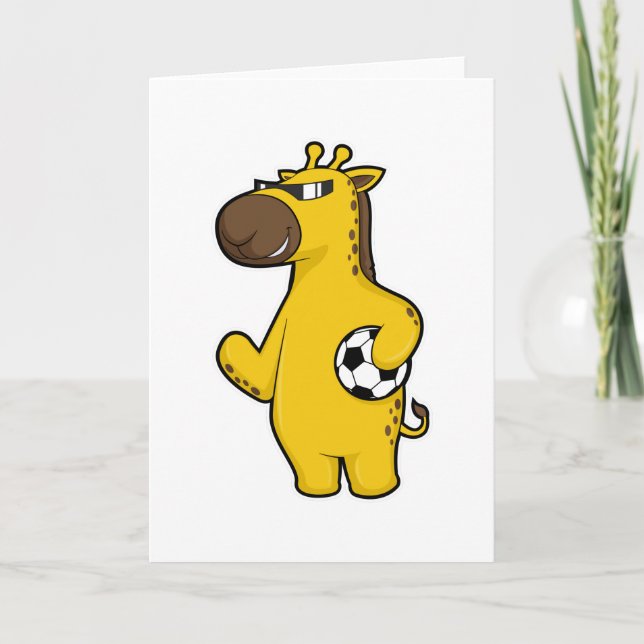 Giraff som fotbollsspelare med fotboll kort (Framsida)