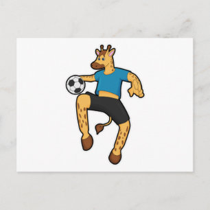 Giraff som fotbollsspelare med fotboll vykort