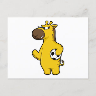 Giraff som fotbollsspelare med fotboll vykort