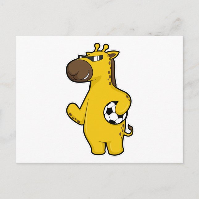 Giraff som fotbollsspelare med fotboll vykort (Framsida)