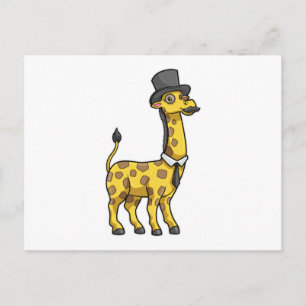 Giraff som gentleman med hatt, slips och mustasch vykort