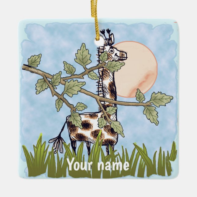 Giraff som gömmer sig  julgransprydnad keramik (Framsida)