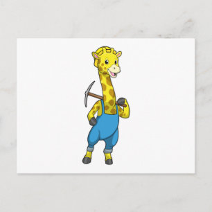 Giraff som gruvarbetare med hacka vykort