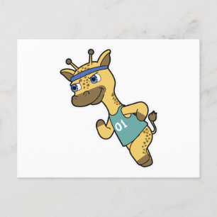 Giraff som joggare på löpning med huvudband vykort