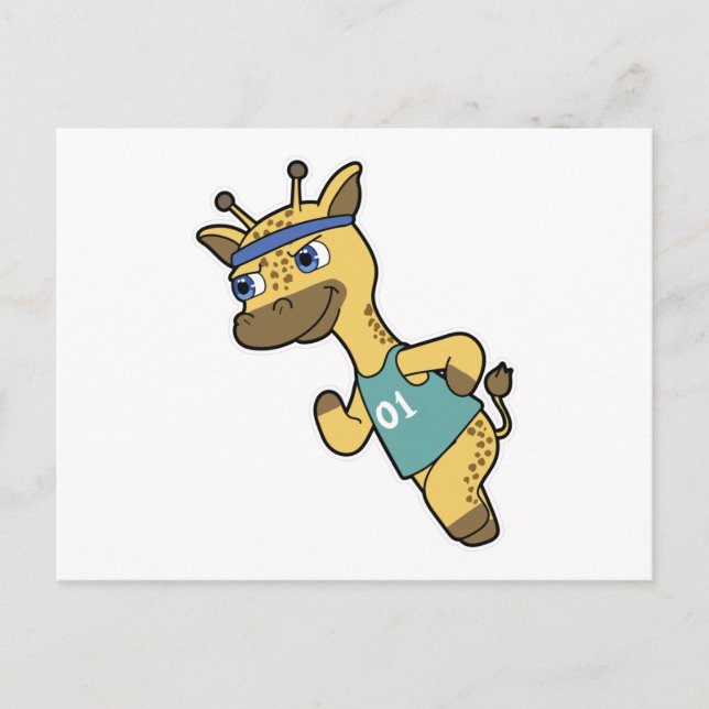 Giraff som joggare på löpning med huvudband vykort (Framsida)