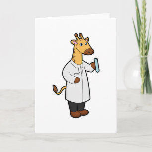 Giraff som läkare med provrör kort