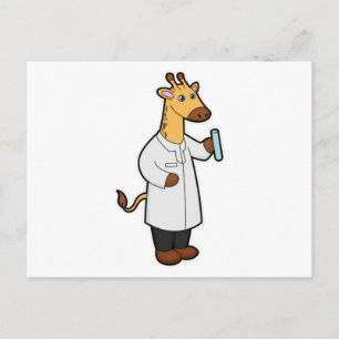 Giraff som läkare med provrör vykort
