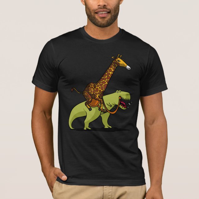 Giraff som rider roliga djur för T-Rex Dinosaur T Shirt (Framsida)