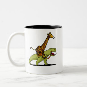Giraff som rider roliga djur för T-Rex Dinosaur Två-Tonad Mugg