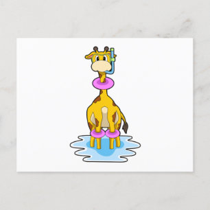 Giraff som simmar med simring vykort