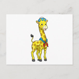 Giraff som sjöman med sjömanhatt vykort