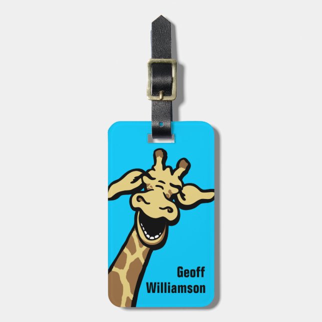 Giraff som skrattar grafik namngiven bagagetagg bagagebricka (Vertikal Framsida)