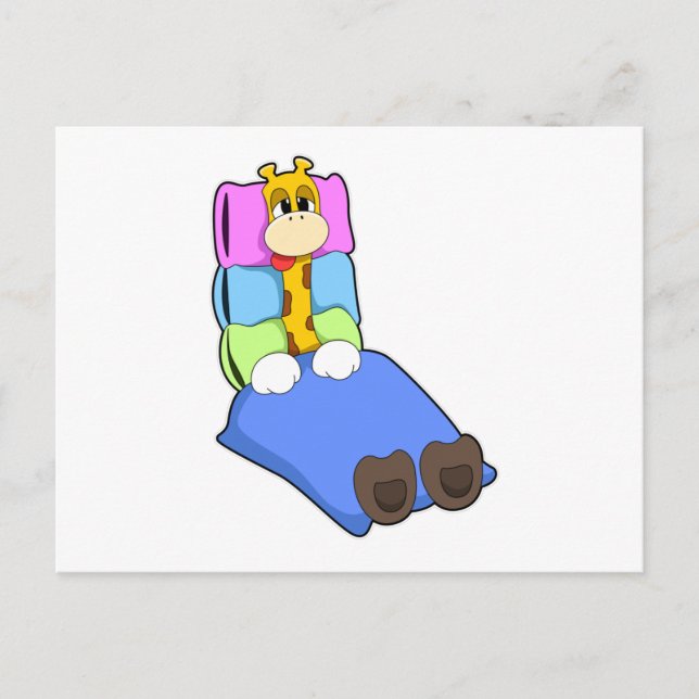 Giraff som sover med filt och kudde vykort (Framsida)