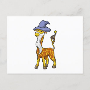 Giraff som trollkarl med trollstav & hatt vykort