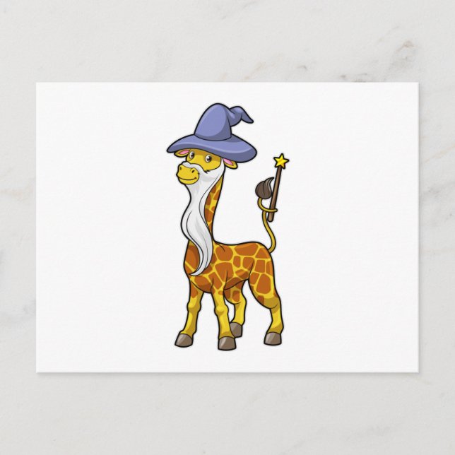 Giraff som trollkarl med trollstav & hatt vykort (Framsida)