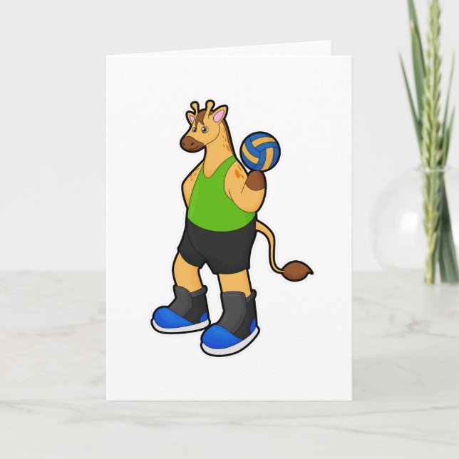 Giraff som volleybollspelare med volleyboll kort (Framsida)