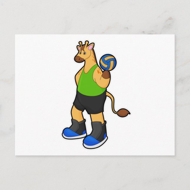 Giraff som volleybollspelare med volleyboll vykort (Framsida)