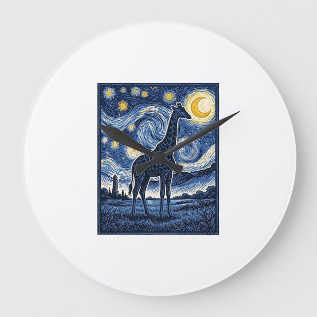 Giraff Stjärnklart Natt Vintage Stor Klocka (Framsida)
