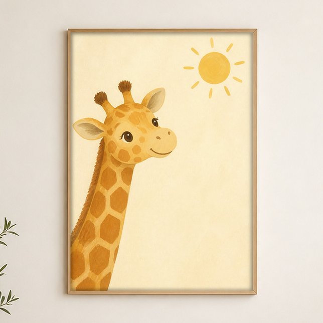 Giraff Tittar Akvarell Whimsical Konst Affisch (Shown framed for scale. Poster ships unframed; frames are an optional add-on.)