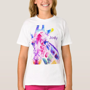 Giraff Vattenfärg Flickor Lila Söt Djurpark Djur T Shirt