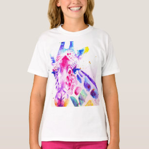 Giraff Vattenfärg Flickor Lila Söt Djurpark Djur T Shirt